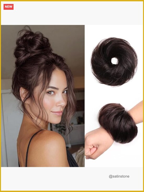 100% Human Hair Messy Bun Hair Piece Scrunchie Elastic Rubber Band Updo Bun Wig